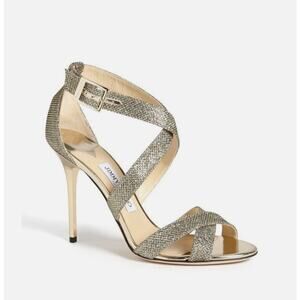 Jimmy Choo “Lottie” strappy stiletto Lamé Glitter Light Bronze size 36.5